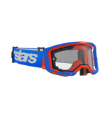 Alpinestars Vision 8 Wordmark Goggles Dual Pane, maschere da motocross, blu e arancione con lente trasparente, ampia fascia blu con logo wordmark bianco, design ergonomico per corse off-road