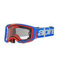 Alpinestars Vision 8 Wordmark Goggles Dual Pane, occhiali da motocross, blu e arancione, doppia lente trasparente, cinturino blu con logo wordmark bianco, imbottitura in schiuma nera, attrezzatura da corsa fuoristrada