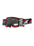 Alpinestars Vision 8 Luar Goggles Roll Off, occhiali da motocross rossi e neri, lente trasparente con sistema roll-off integrato a visione ampia, linguetta rossa, cinturino nero con logo a stella bianco e grafiche 'ONE GOAL ONE VISION'