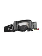 Alpinestars Vision 5 Corp Goggles Roll Off, occhiali da motocross, nero con lente trasparente, sistema Wide Vision Roll-Off con contenitori e pellicola, fascia intrecciata nera con logo Alpinestars bianco, protezione oculare ad alte prestazioni per il fuoristrada