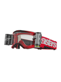 Alpinestars Vision 5 Blaze Goggles Roll Off, maschere da motocross, rosso e bianco, lente trasparente con sistema Wide Vision Roll-Off integrato, doppi contenitori laterali, cinturino rosso con logo Astars bianco, montatura in uretano con imbottitura in schiuma, occhiali racing off-road