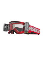Alpinestars Vision 5 Blaze Goggles Roll Off, maschere da motocross, rosso e bianco, lente trasparente con sistema Wide Vision Roll-Off integrato, doppi contenitori laterali, cinturino rosso con logo Astars bianco, montatura in uretano con imbottitura in schiuma, occhiali racing off-road