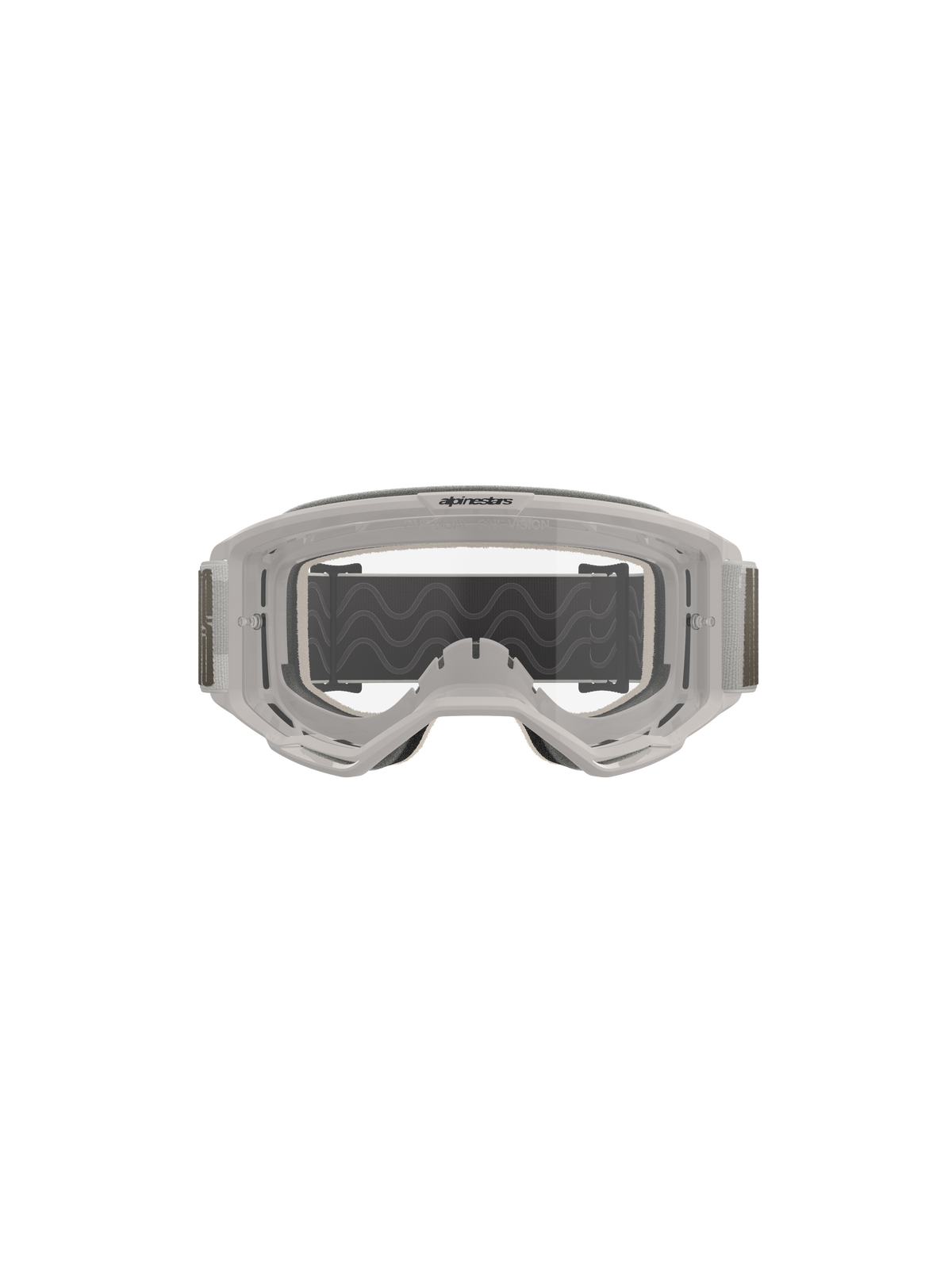 Alpinestars Vision 5 Hollow Goggles, maschere da motocross, Wind Clear, montatura bianca traslucida con lente trasparente antiappannamento, ampia fascia grigia regolabile con grip in silicone, attrezzatura professionale per il fuoristrada