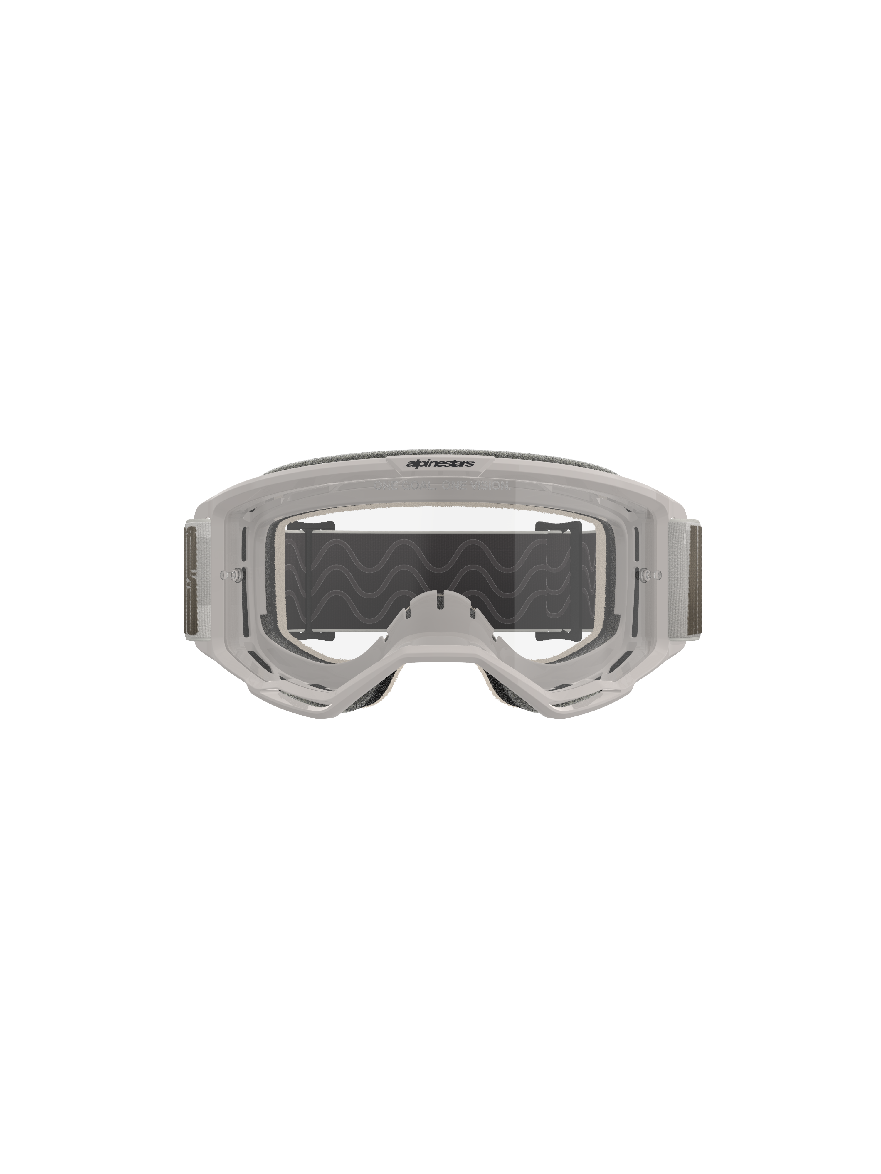 Alpinestars Vision 5 Hollow Goggles, maschere da motocross, Wind Clear, montatura bianca traslucida con lente trasparente antiappannamento, ampia fascia grigia regolabile con grip in silicone, attrezzatura professionale per il fuoristrada