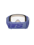 Occhiali Alpinestars Vision 5 Wordmark, viola e trasparente, vista posteriore con schiuma facciale a triplo strato, ampia fascia intrecciata viola con logo wordmark, lente trasparente, progettati per motocross e corse fuoristrada