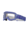 Occhiali Alpinestars Vision 5 Wordmark, maschera da motocross, montatura viola chiaro con lenti trasparenti, fascia viola con logo blu scuro, design ventilato A-FLEX, schiuma facciale multistrato, protezione per gli occhi fuoristrada