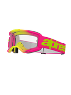 Alpinestars Vision 5 Wordmark Goggles, occhiali da motocross, rosa e giallo fluo con lente trasparente, vistosa scritta verde lime sul cinturino rosa, schiuma facciale multistrato, design ventilato per gare fuoristrada