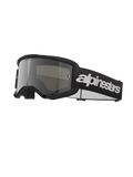 Alpinestars Vision 3 Wordmark Goggles, occhiali da motocross, nero e argento specchiato, lente ampia color argento, fascia nera regolabile con logo wordmark bianco, montatura con rivestimento in schiuma e fori di ventilazione, progettati per il fuoristrada