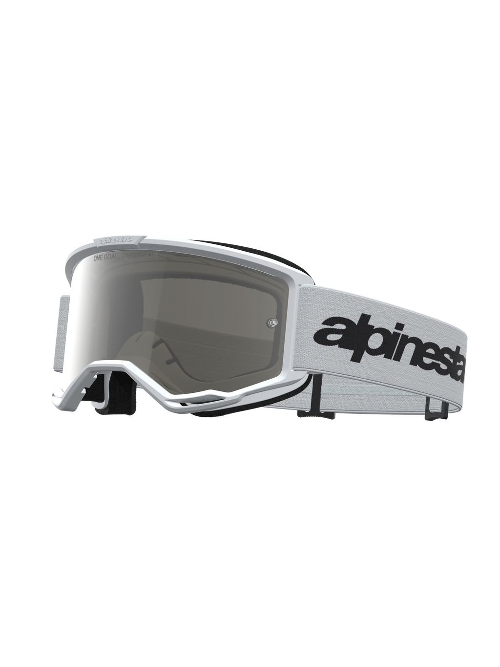 Alpinestars Maschere Vision 3 Wordmark Specchiate, maschere da motocross uomo, bianco e nero, lente a specchio argento antiappannamento, cinturino con wordmark nero, certificate CE