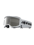 Alpinestars Maschere Vision 3 Wordmark Specchiate, maschere da motocross uomo, bianco e nero, lente a specchio argento antiappannamento, cinturino con wordmark nero, certificate CE