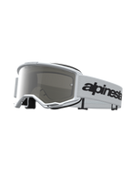 Alpinestars Maschere Vision 3 Wordmark Specchiate, maschere da motocross uomo, bianco e nero, lente a specchio argento antiappannamento, cinturino con wordmark nero, certificate CE