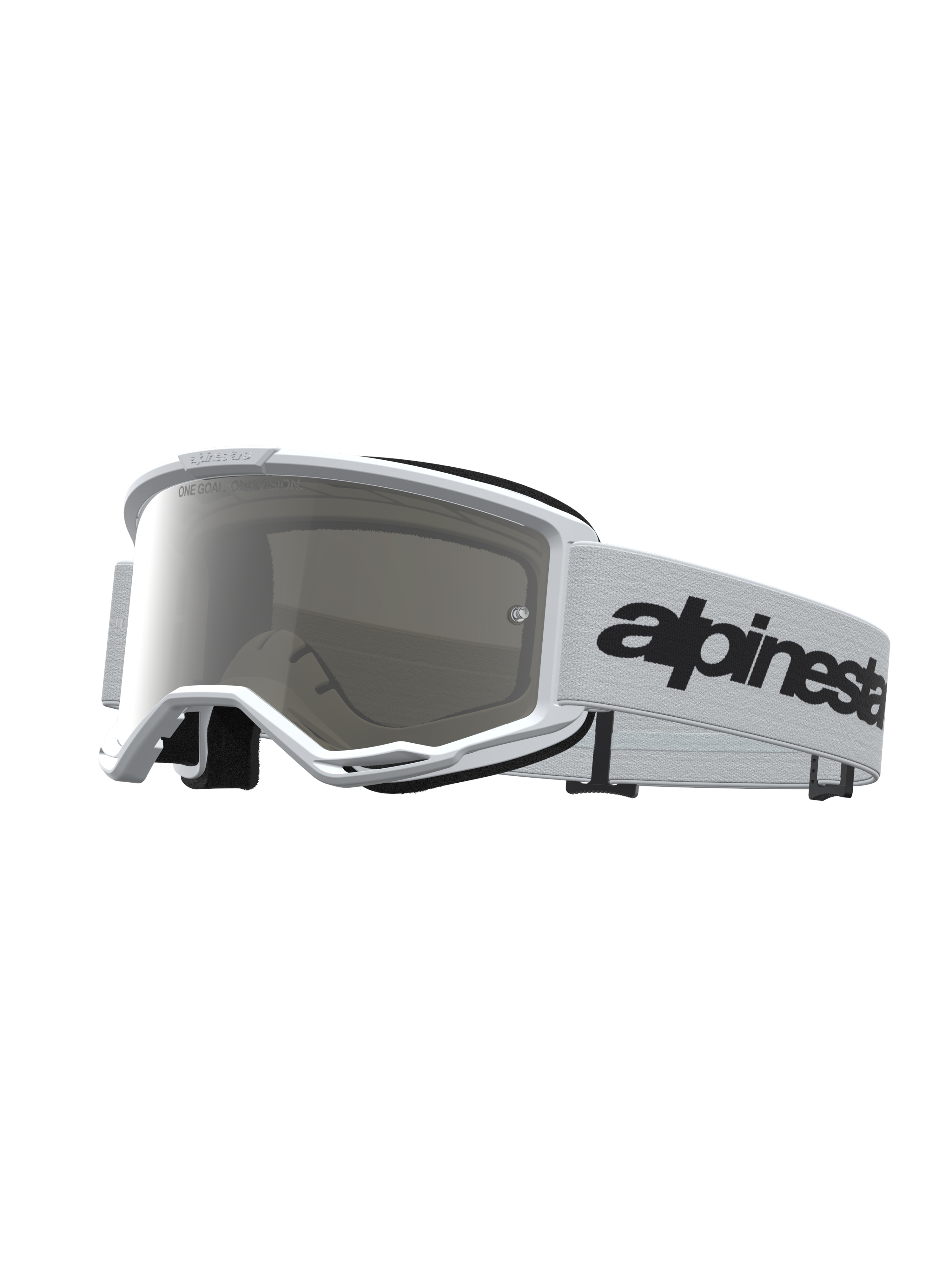Alpinestars Maschere Vision 3 Wordmark Specchiate, maschere da motocross uomo, bianco e nero, lente a specchio argento antiappannamento, cinturino con wordmark nero, certificate CE