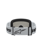 Alpinestars maschere Vision 3 Wordmark specchiate, maschere da motocross bianche e nere con cinturino logato e schiuma.