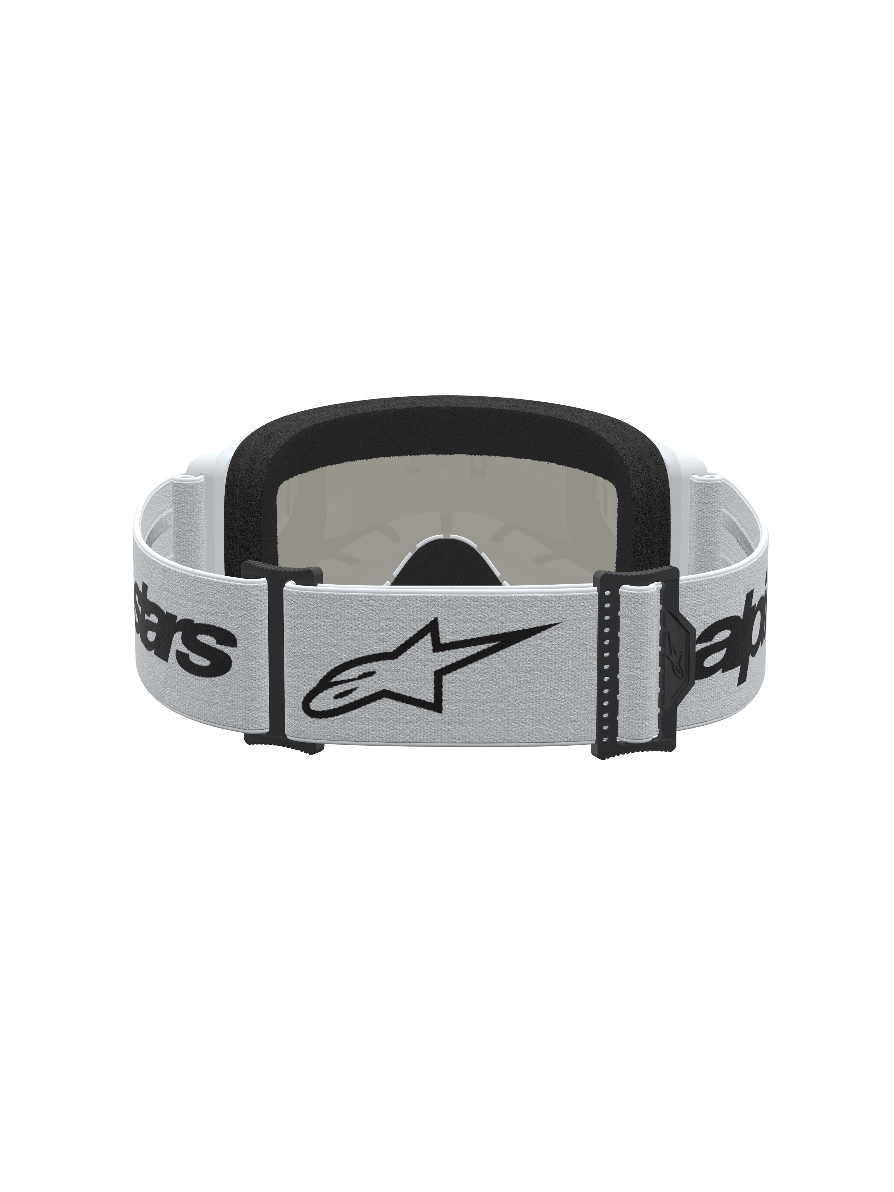Alpinestars maschere Vision 3 Wordmark specchiate, maschere da motocross bianche e nere con cinturino logato e schiuma.