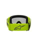 Alpinestars Vision 3 Wordmark Goggles, occhiali da motocross, Giallo Fluo e Silver Mirror, vista posteriore con ampia fascia giallo fluorescente, logo a stella nero e branding, schiuma facciale nera, progettati per le corse off-road