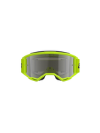 Alpinestars Vision 3 Wordmark Goggles, occhiali da motocross, montatura giallo fluo con lente Mirror Silver, fascia gialla coordinata con logo nero, vista frontale che mette in evidenza l'ampio campo visivo