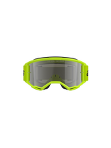 Alpinestars Vision 3 Wordmark Goggles, occhiali da motocross, montatura giallo fluo con lente Mirror Silver, fascia gialla coordinata con logo nero, vista frontale che mette in evidenza l'ampio campo visivo