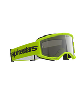 Alpinestars Vision 3 Wordmark Goggles, occhiali da motocross, giallo fluo e argento specchiato, montatura giallo acceso con lente argento riflettente, ampia fascia gialla con marchio Alpinestars nero