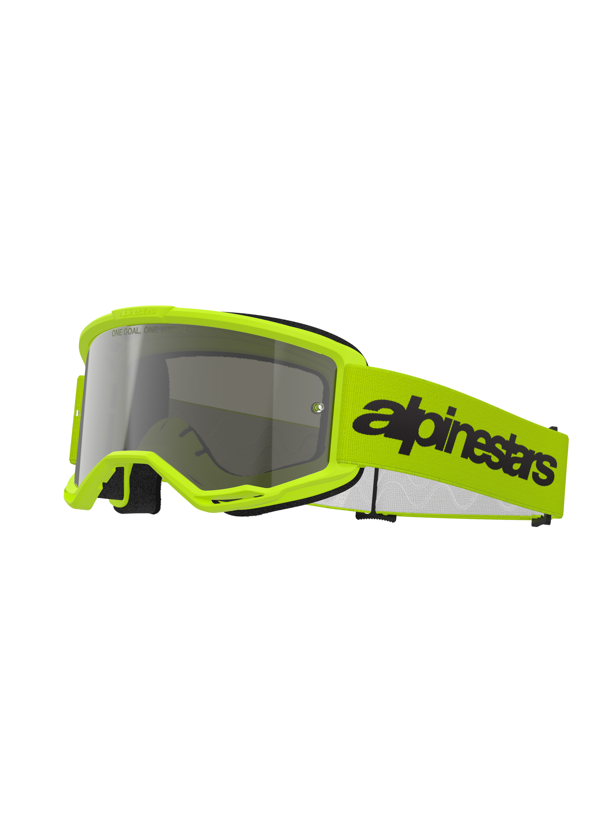 Alpinestars Vision 3 Wordmark Goggles, maschere da motocross, giallo fluo e argento specchiato, con montatura e fascia giallo brillante e logo Alpinestars nero, protezione oculare ad alte prestazioni per corse fuoristrada