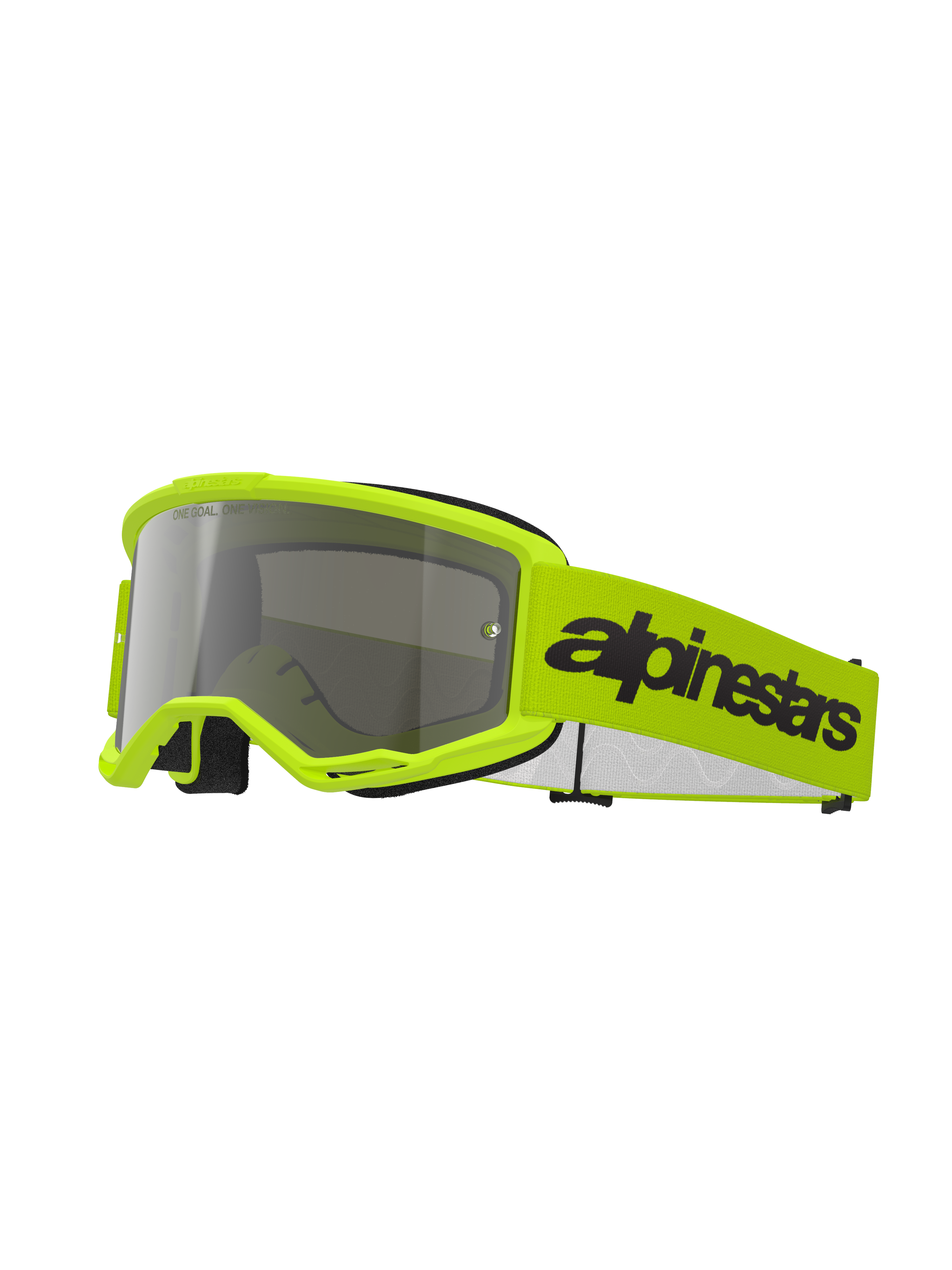 Alpinestars Vision 3 Wordmark Goggles, maschere da motocross, giallo fluo e argento specchiato, con montatura e fascia giallo brillante e logo Alpinestars nero, protezione oculare ad alte prestazioni per corse fuoristrada