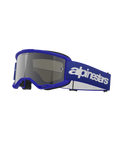 Alpinestars Vision 3 Wordmark Goggles, occhiali da motocross, montatura blu con lente a specchio argento, ampia fascia regolabile blu con logo Alpinestars bianco, imbottitura nera, protezione per la guida fuoristrada e motocross