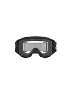 Alpinestars Vision 3 Wordmark Goggles, maschere da motocross, nero e trasparente, vista frontale con lente trasparente antiappannamento, montatura A-FLEX, fascia nera con logo Alpinestars bianco e dettaglio dello slogan 'ONE GOAL. ONE VISION.'