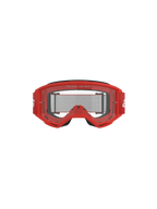 Occhiali Alpinestars Vision 3 Wordmark, occhiali da motocross, montatura rossa e lente trasparente, fascia intrecciata rossa con marchio bianco, testo 'ONE GOAL. ONE VISION.' sulla lente, scatto frontale in studio su sfondo nero