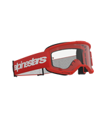 Alpinestars Vision 3 Wordmark Goggles, maschere da motocross, rosso con lente trasparente, montatura rossa e ampia fascia rossa con logo Alpinestars bianco, occhiali professionali per corse fuoristrada