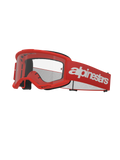 Alpinestars Vision 3 Wordmark Goggles, occhiali da motocross, rosso e bianco, lente trasparente, ampio cinturino rosso con logo bianco, imbottitura in schiuma nera e montatura ventilata A-FLEX per gare fuoristrada