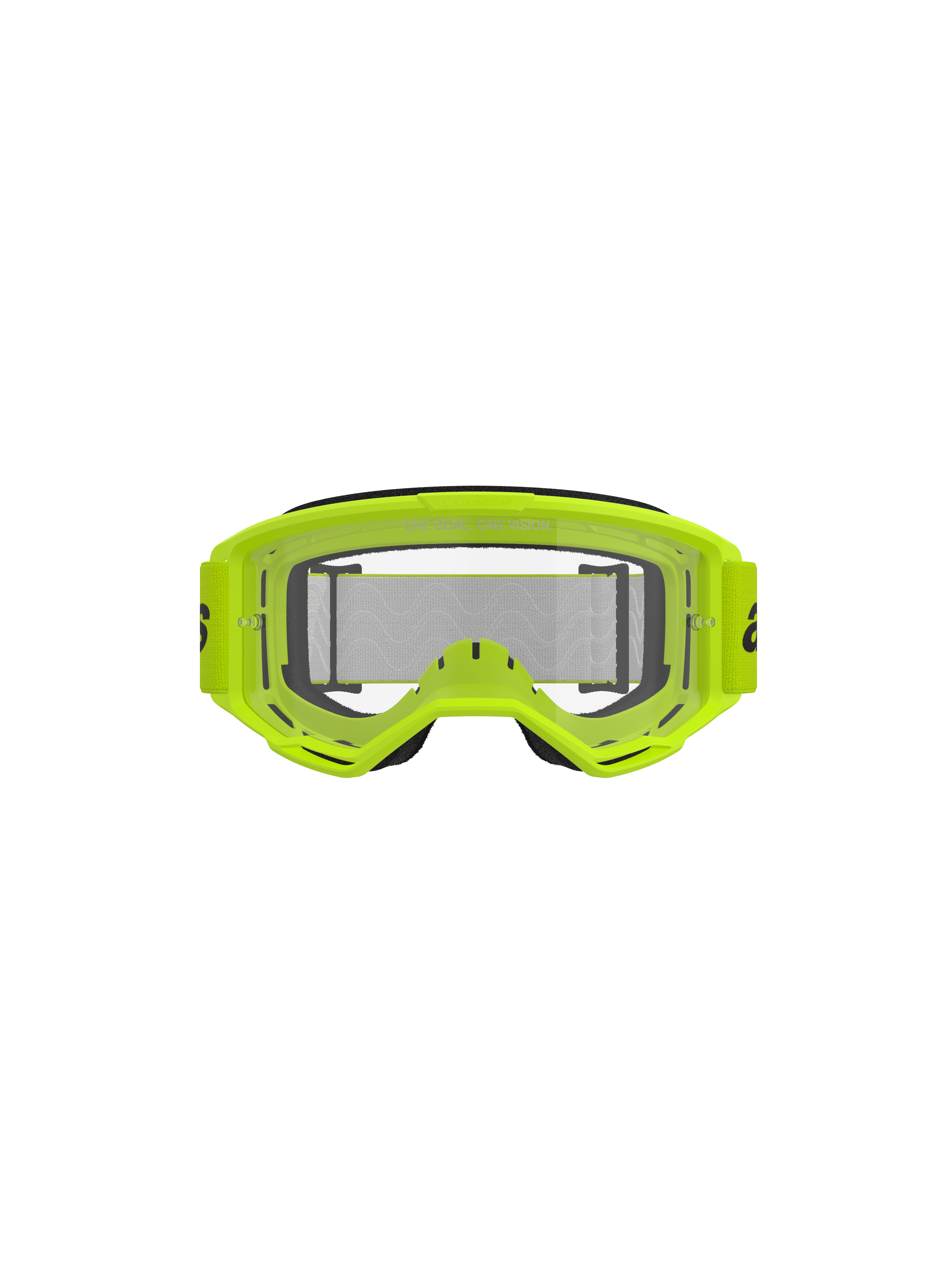 Alpinestars Vision 3 Wordmark Goggles, occhiali da motocross, giallo fluo e trasparente, montatura giallo neon brillante, lente trasparente antiappannamento, ampia fascia intrecciata, attrezzatura per fuoristrada