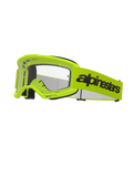 Alpinestars Vision 3 Wordmark Goggles, occhiali da motocross, giallo fluo e nero, lente trasparente, ampia fascia gialla con logo wordmark nero, imbottitura in schiuma nera, occhiali per corse fuoristrada