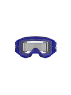 Maschere Alpinestars Vision 3 Wordmark, maschere da motocross, blu trasparente, vista frontale che mostra la montatura blu A-FLEX e la lente trasparente antiappannamento con testo "ONE GOAL. ONE VISION.", ampia fascia blu con branding bianco