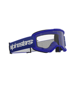 Alpinestars Vision 3 Wordmark Goggles, occhiali da motocross, blu e trasparenti, con montatura A-FLEX blu, lente in policarbonato trasparente antiappannamento e un'ampia fascia blu scuro con logo Alpinestars bianco, protezione oculare resistente per fuoristrada