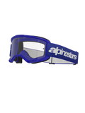 Alpinestars Vision 3 Wordmark Goggles, occhiali da motocross, blu e bianco, lente trasparente, imbottitura in schiuma nera, cinturino elastico blu regolabile con logo wordmark bianco, montatura ventilata