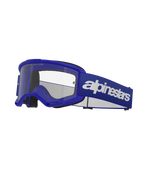Alpinestars Vision 3 Wordmark Goggles, occhiali da motocross, blu e bianco, lente trasparente, imbottitura in schiuma nera, cinturino elastico blu regolabile con logo wordmark bianco, montatura ventilata