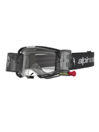 Alpinestars Maschere Vision 8 Amber Roll Off, maschere motocross nero e argento con sistema roll-off e lente trasparente.