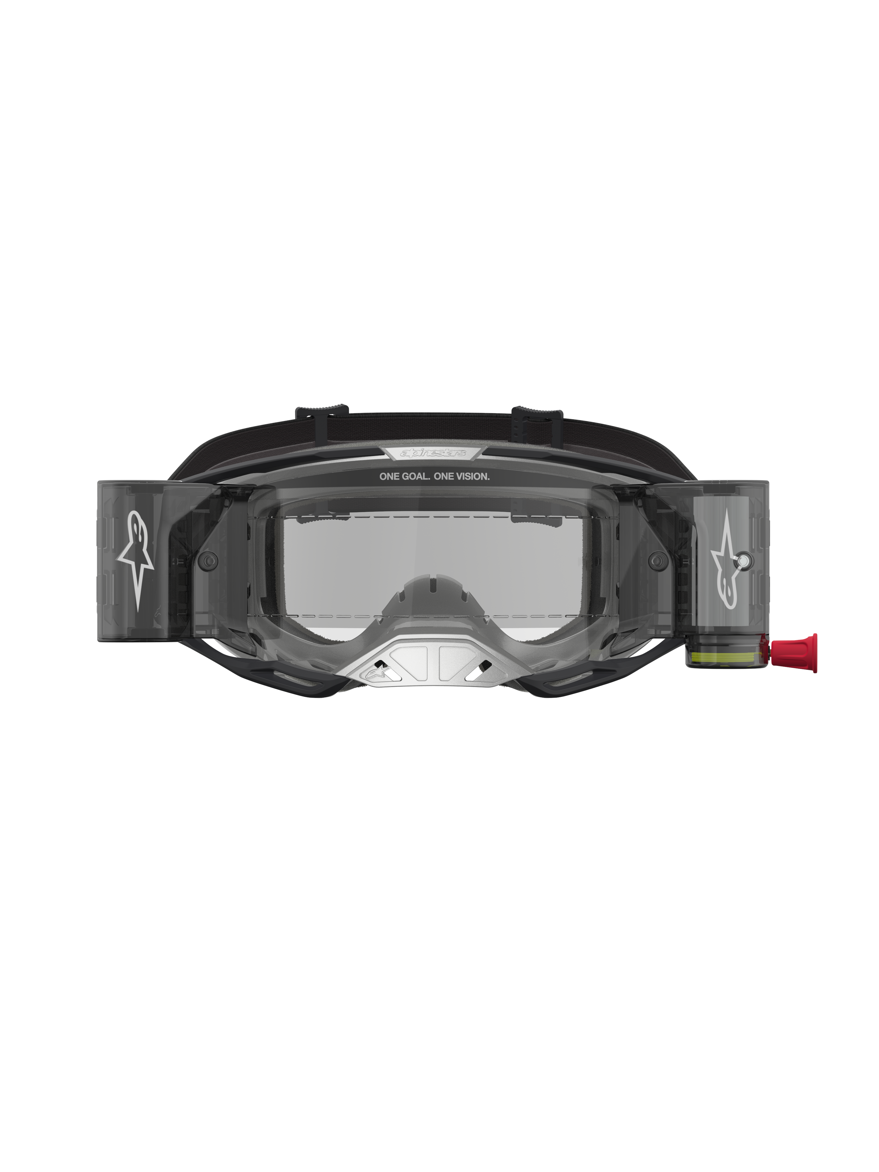 Alpinestars Maschere Vision 8 Amber Roll Off, maschere da motocross con sistema roll-off, lente trasparente, nero e argento