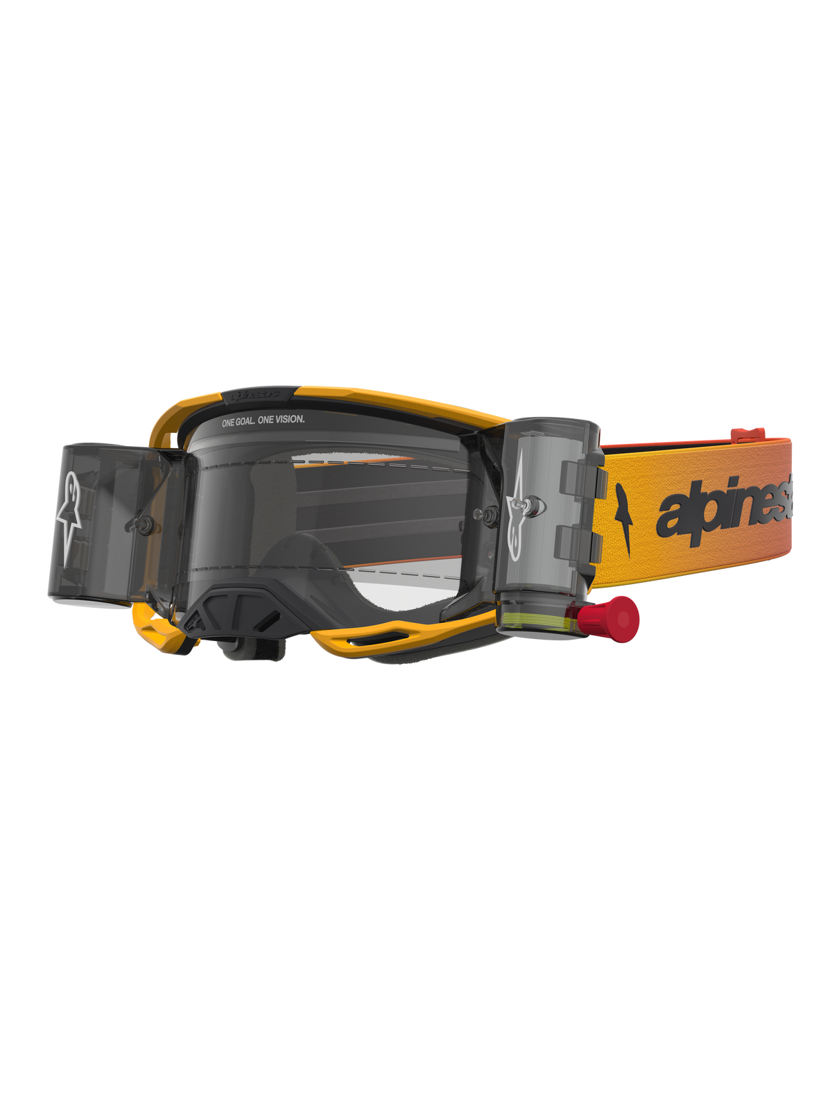 Alpinestars Maschere Vision 8 Amber Roll Off, maschere da motocross per fuoristrada, giallo, rosso e nero, con sistema roll-off integrato e lente trasparente