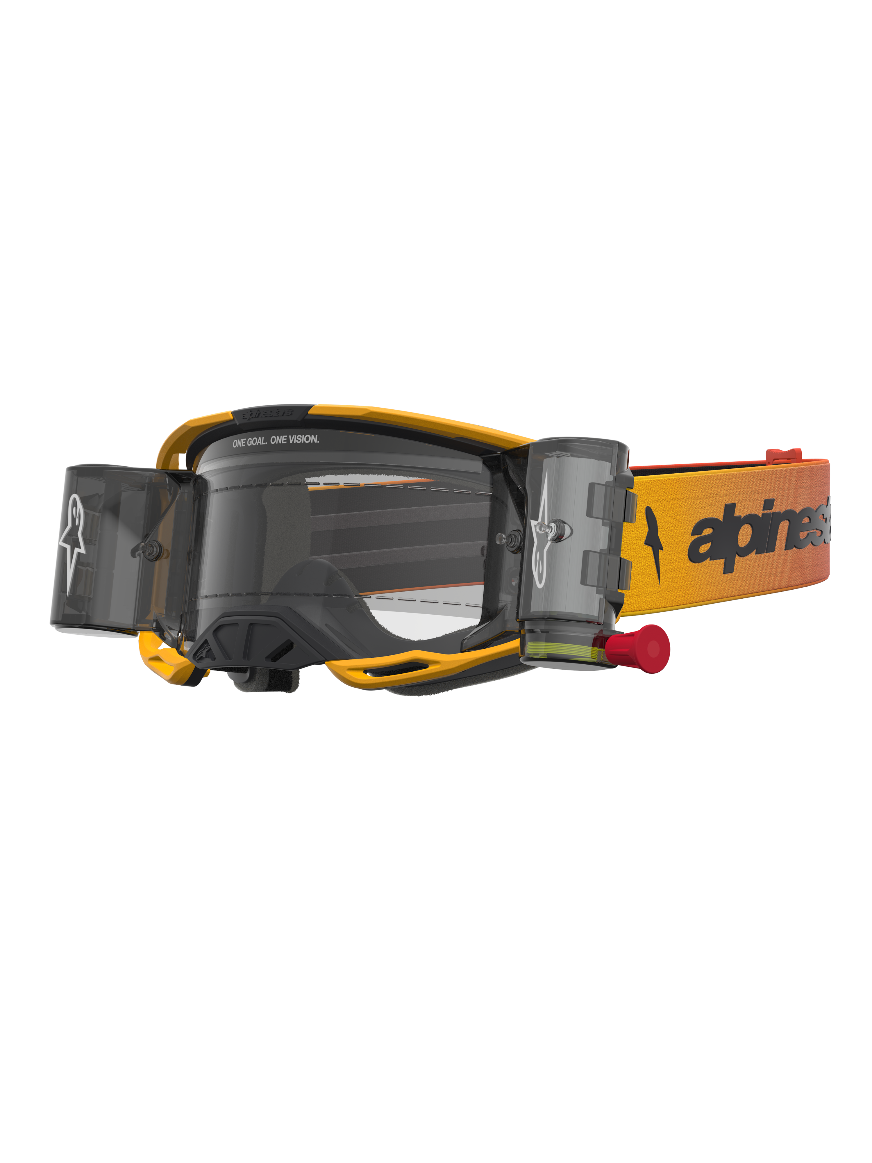 Alpinestars Maschere Vision 8 Amber Roll Off, maschere da motocross per fuoristrada, giallo, rosso e nero, con sistema roll-off integrato e lente trasparente