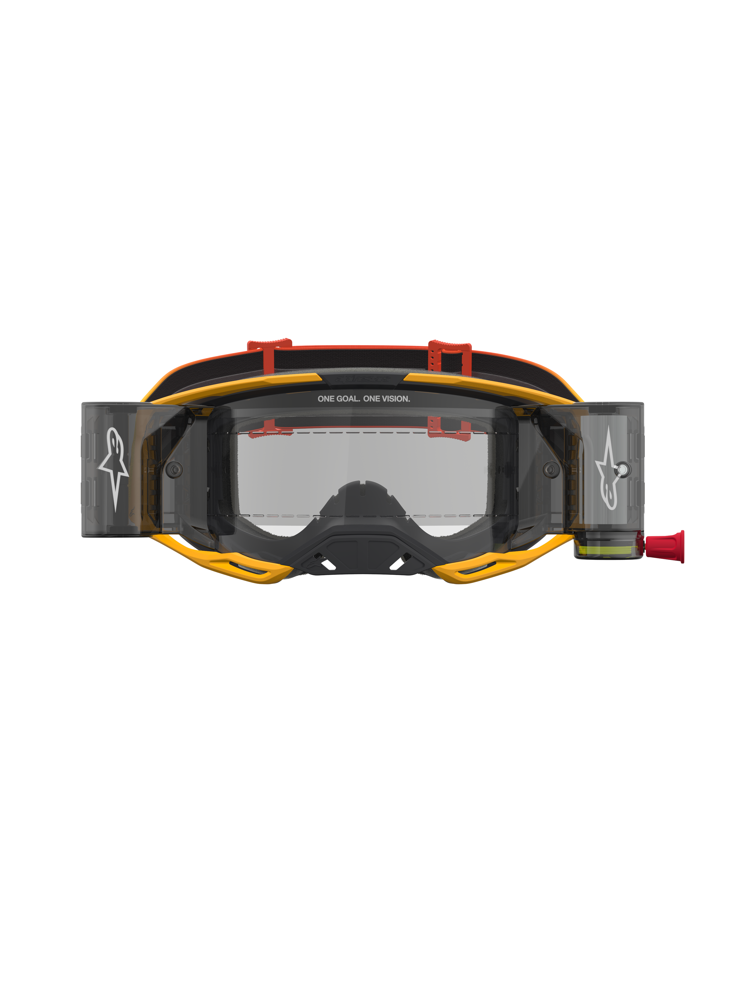 Alpinestars maschere Vision 8 Amber Roll Off, maschere da motocross unisex, giallo e rosso, con lente trasparente e sistema roll-off integrato per visibilità off-road