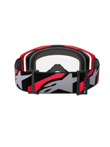 Alpinestars Vision 8 Luar Goggles, occhiali da motocross, rosso, nero e trasparente, vista posteriore con ampia fascia intrecciata con logo a stella, schiuma facciale multistrato e design del telaio leggero A-FLEX