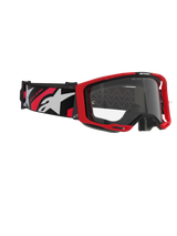 Alpinestars Vision 8 Luar Goggles, occhiali da motocross, rosso, nero e trasparente, con montatura rossa, lente trasparente antiappannamento e fascia nera con loghi bianchi e rossi, protezione professionale per gli occhi per fuoristrada