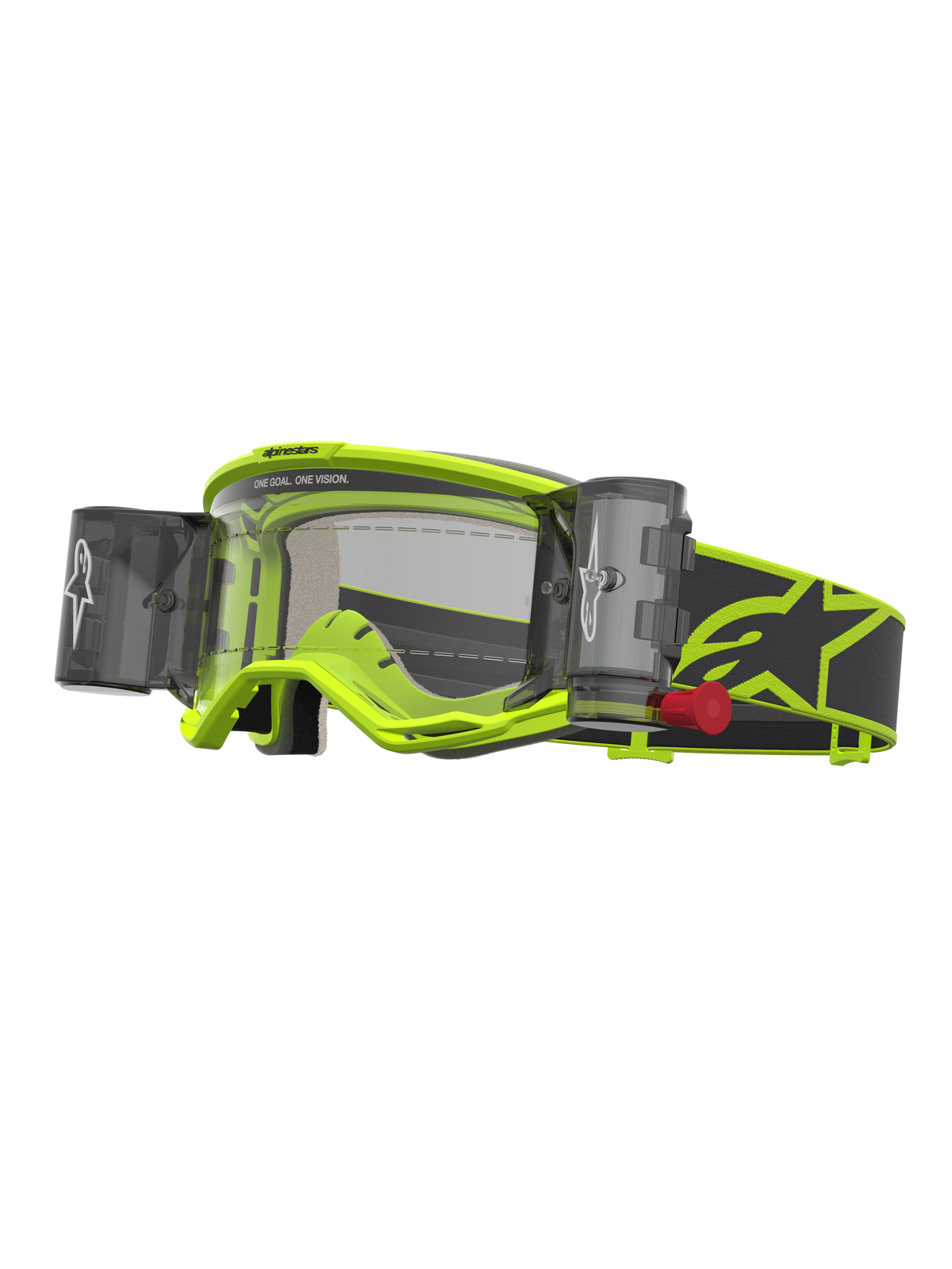Alpinestars Maschere Vision 5 Rora Roll Off, maschere da motocross da uomo, giallo fluo e nero, lente trasparente con sistema roll-off e pellicola integrata.
