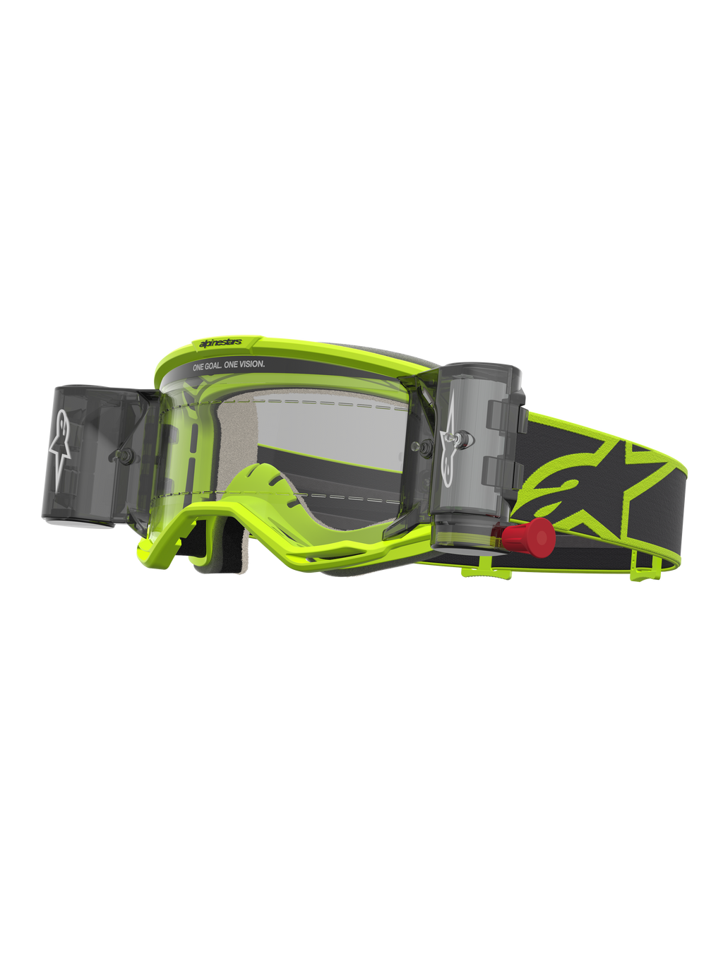 Alpinestars Maschere Vision 5 Rora Roll Off, maschere da motocross da uomo, giallo fluo e nero, lente trasparente con sistema roll-off e pellicola integrata.