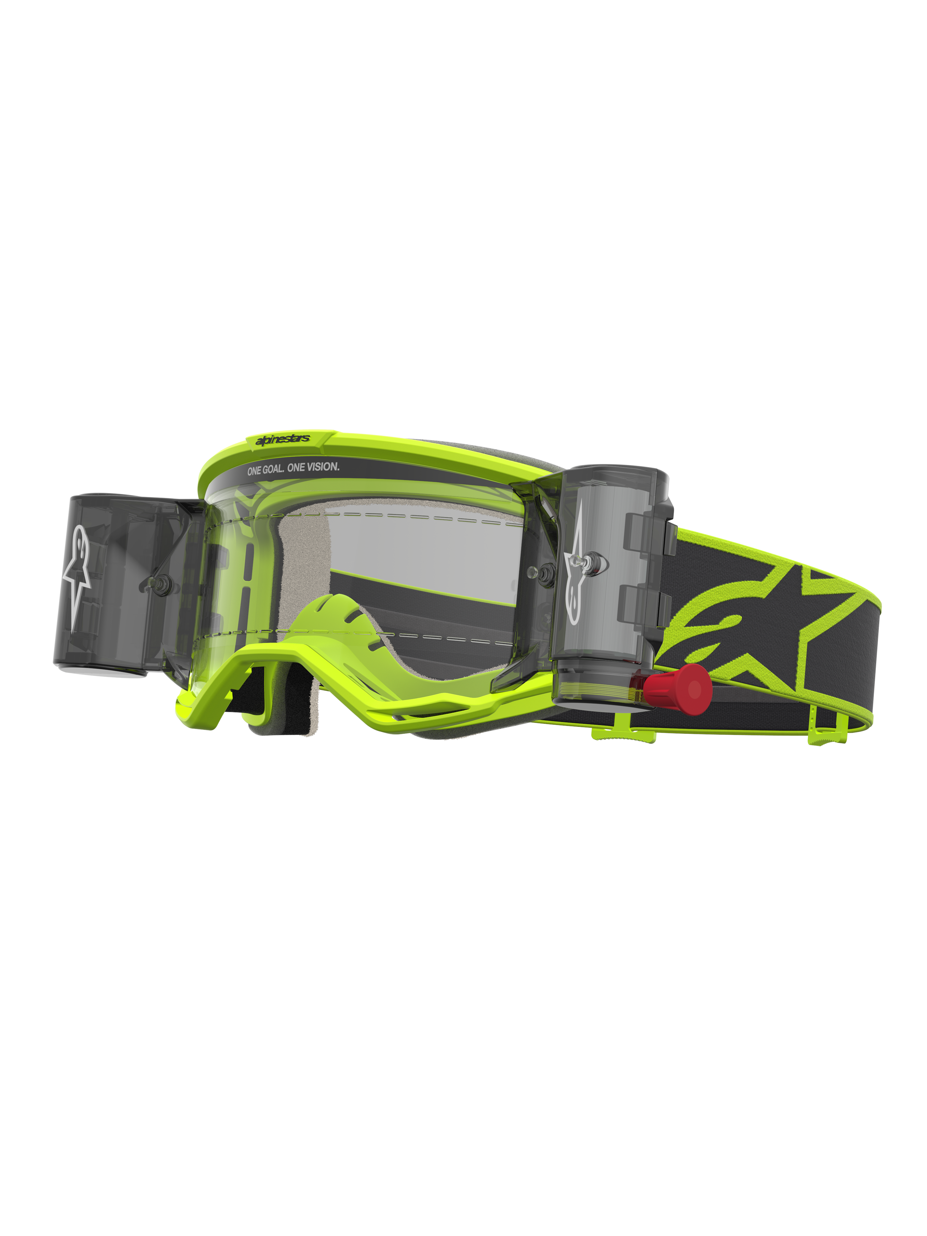 Alpinestars Maschere Vision 5 Rora Roll Off, maschere da motocross da uomo, giallo fluo e nero, lente trasparente con sistema roll-off e pellicola integrata.