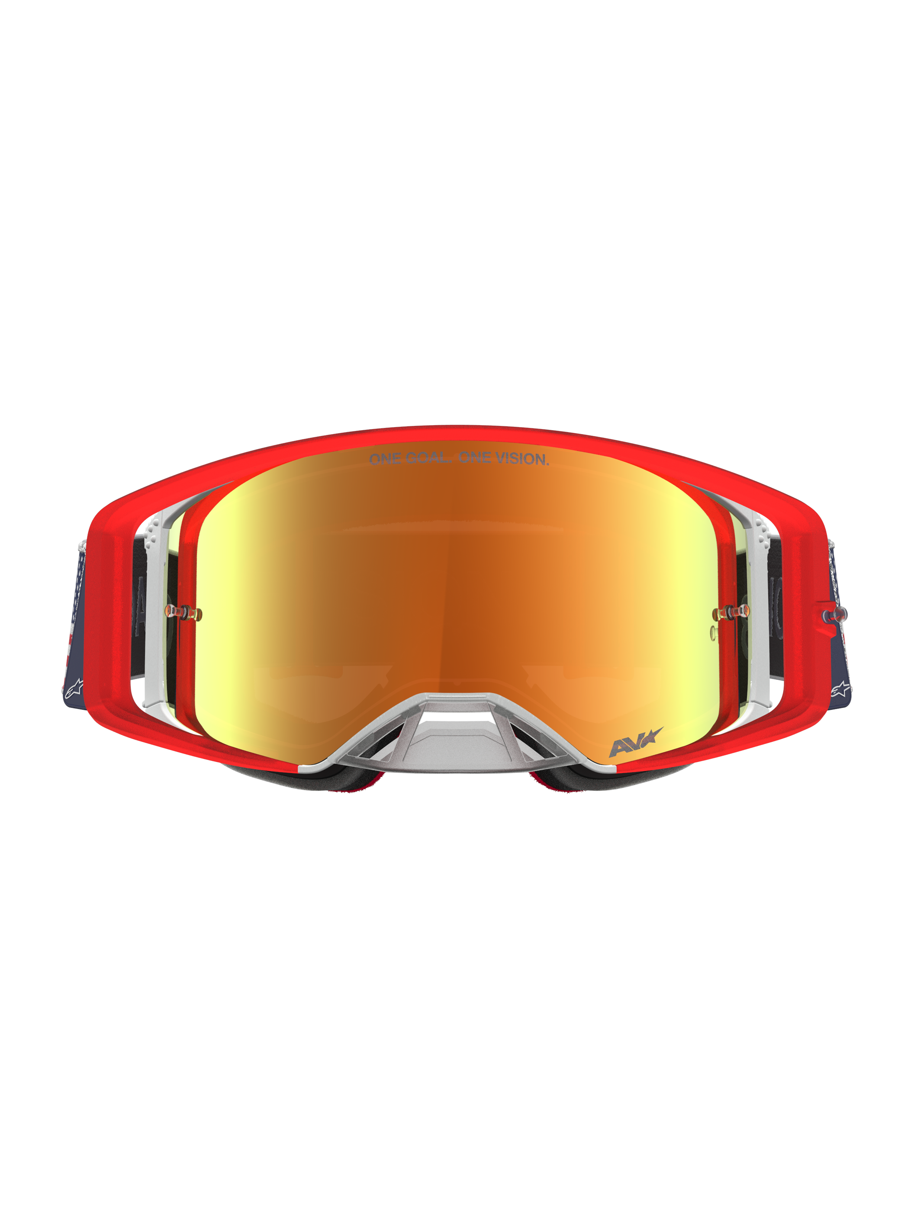 Alpinestars Supertech Limited Edition Fiftyfold, maschere da motocross rosse e blu con lenti a specchio rosse riflettenti, design aerodinamico per off-road e dirt bike