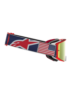 Alpinestars Supertech Fiftyfold edizione limitata, maschere motocross blu e rosse con lente Mirror Red e patch bandiera USA.