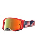 Alpinestars Maschere Supertech LE Fiftyfold, maschere motocross rosse e blu con lente a specchio e fascia con bandiera USA.