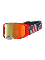 Alpinestars maschere Supertech Limited Edition Fiftyfold, rosse e blu, lente rossa a specchio e bandiera americana.