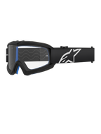 Alpinestars Vision Youth Corp Goggles, occhiali da motocross per ragazzi, neri con imbottitura blu, lente trasparente con motivo a onde, cinturino nero con logo a stella bianco, design moderno e aerodinamico